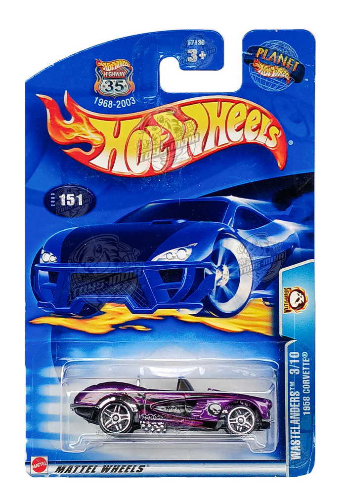 EXCLUSIVES Hot Wheels Wastelanders 1958 Corvette - Purple - 2002 Card (With Protector Case)