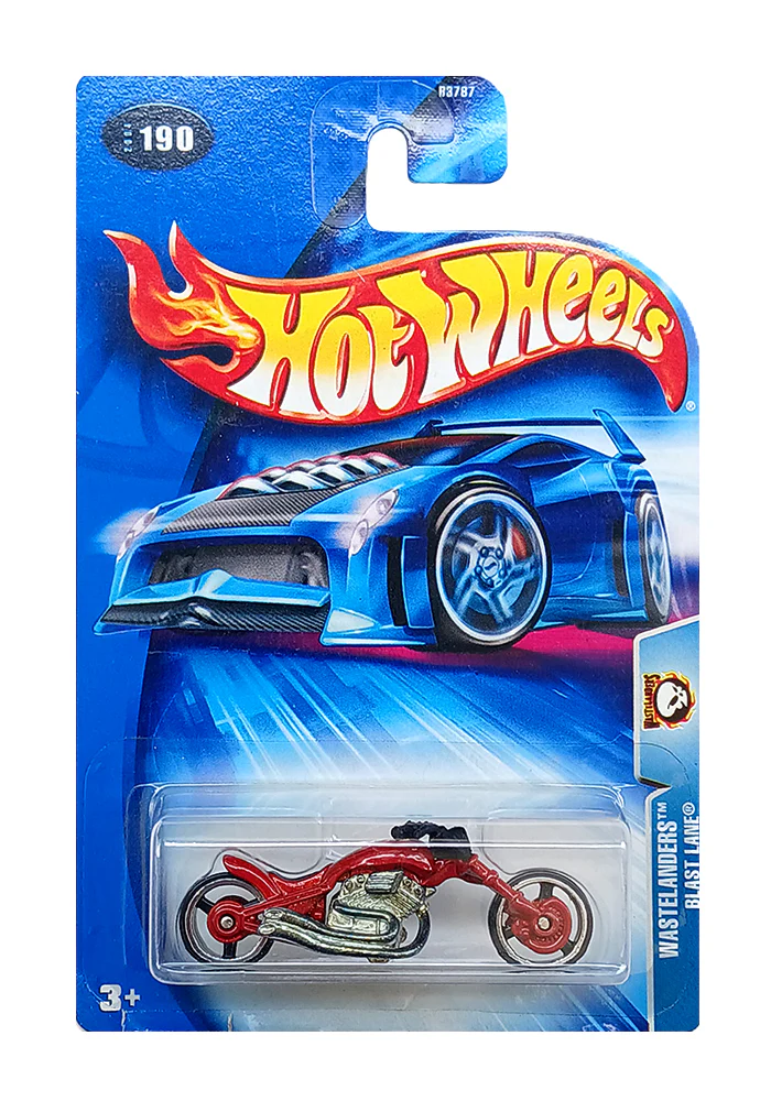 EXCLUSIVES Hot Wheels Wastelanders Blast Lane - Red / Silver - 2002 Card (With Protector Case)