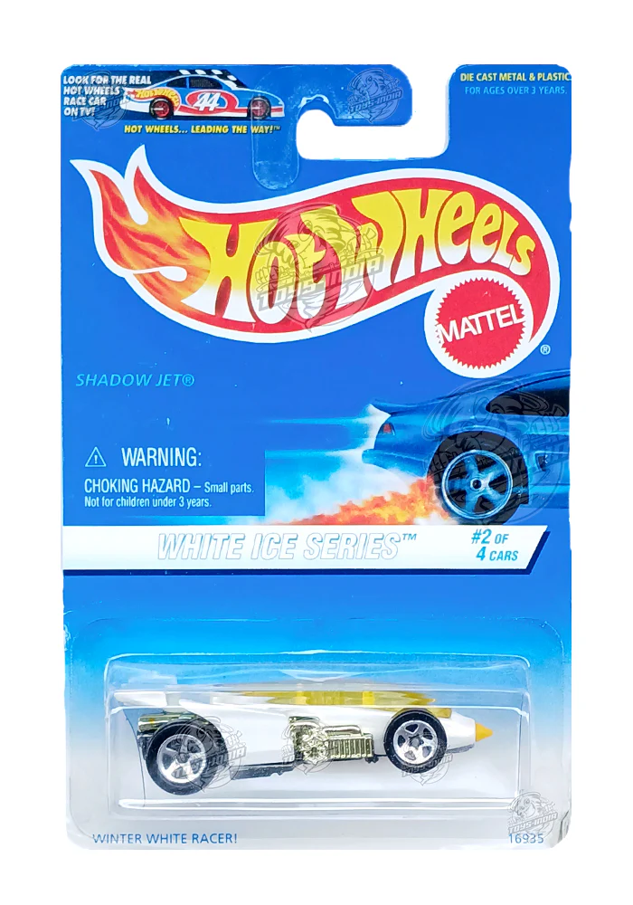 EXCLUSIVES Hot Wheels White Ice Series Shadow Jet - White - 2000 Card (With Protector Case)