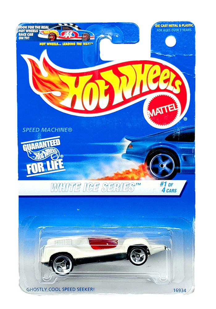 EXCLUSIVES Hot Wheels White ICE Series Speed Machine - White / Red - 1996 Card (Creased Card / Car in Excellent Condition) (With Protector Case)