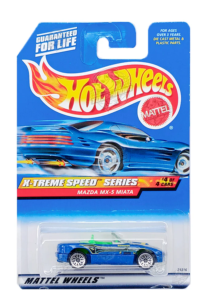 EXCLUSIVES Hot Wheels X-Treme Series Mazda MX-5 Miata - Blue - 1998 Card (With Protector Case)