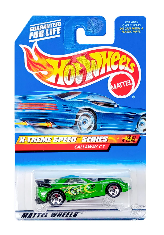 EXCLUSIVES Hot Wheels X-Treme Speed Series Callaway C7 - Green - 1998 Card (With Protector Case)