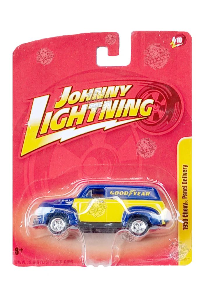 EXCLUSIVES Johnny Lightning 1950 Chevy Panel Delivery - Blue / Yellow (Scale 1:64)