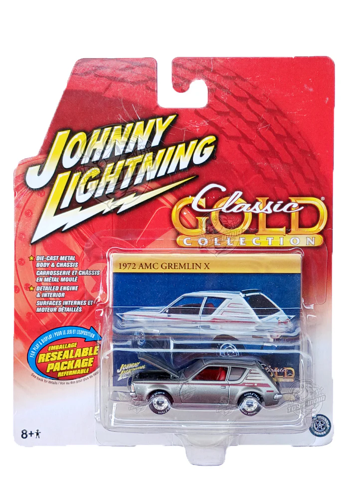 EXCLUSIVES Johnny Lightning Classic Gold Collection 1972 AMC Gremlin X - Silver / Red (Scale 1:64)