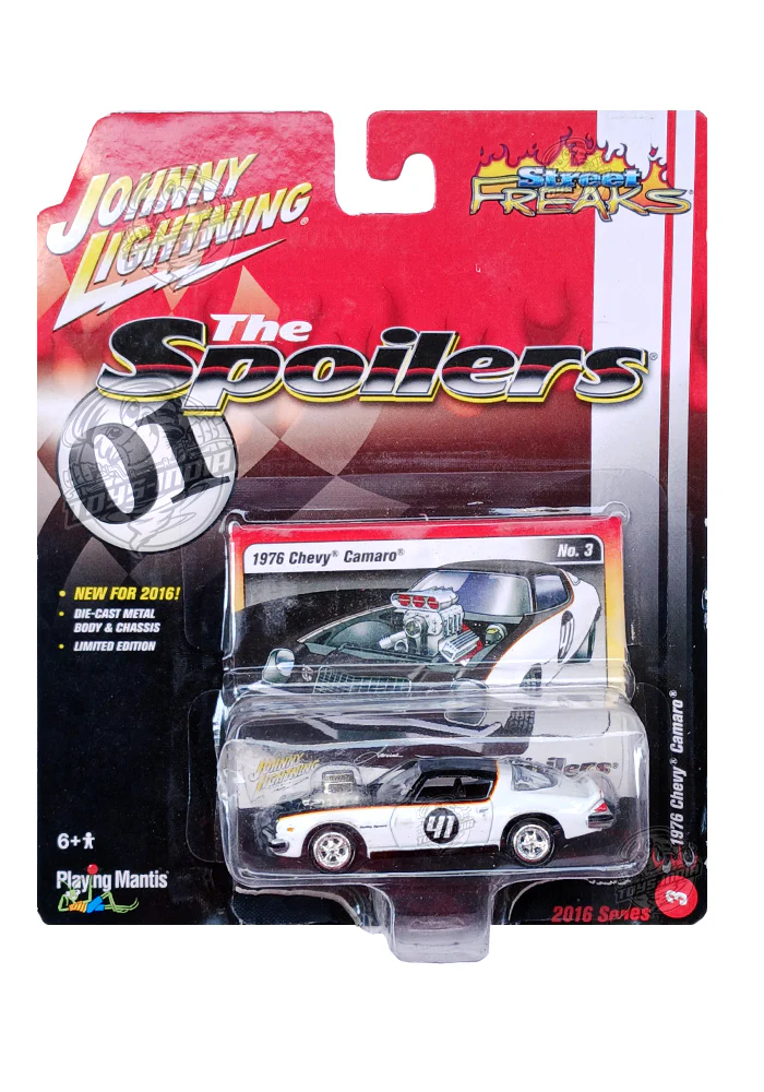 EXCLUSIVES Johnny Lightning The Spoilers 1976 Chevy Camaro - White / Black (Scale 1:64)