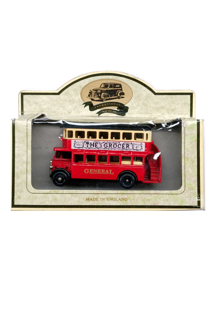EXCLUSIVES Lledo UK Models of Days Gone - The Grocer Decker Bus - Red / Beige (Scale 1:43)