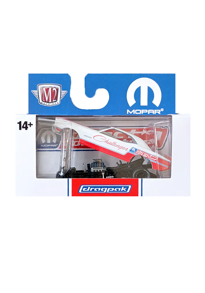 EXCLUSIVES M2 Machines 1971 Dodge Challenger Funny Car - White / Red
