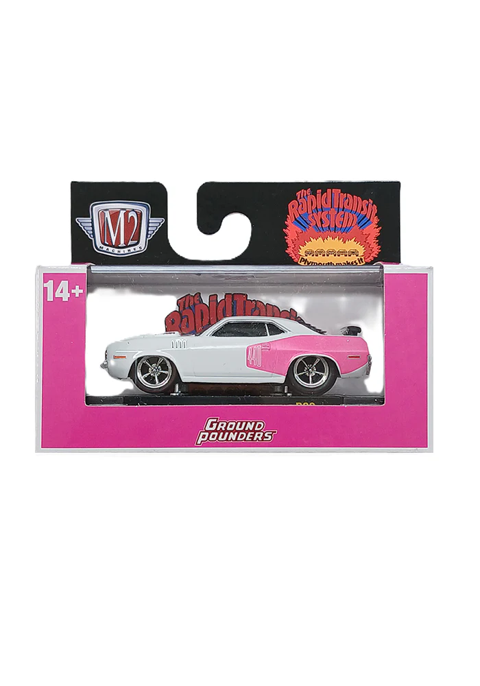 EXCLUSIVES M2 Machines 1971 Plymouth Cuda 440 - White / Pink