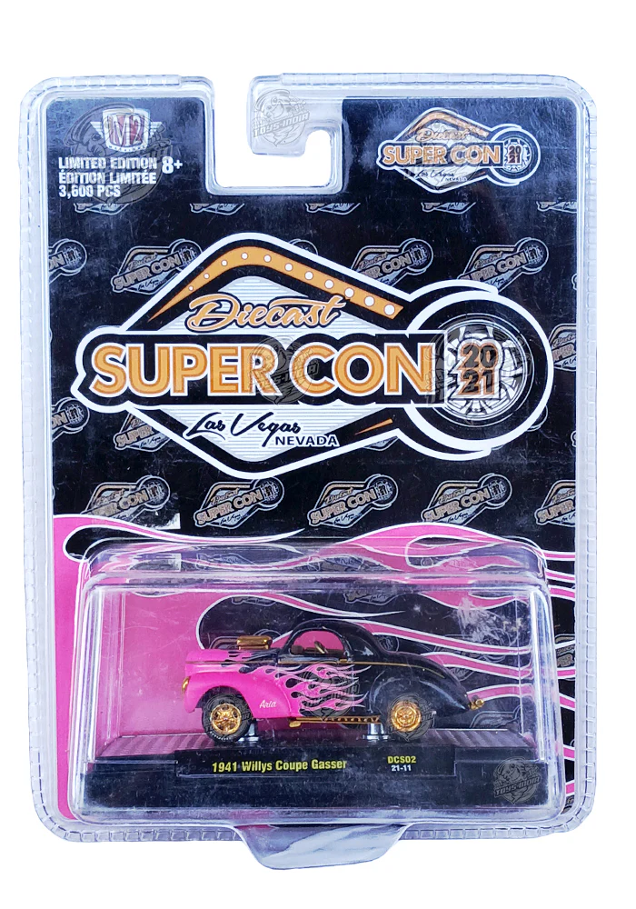 EXCLUSIVES M2 Machines Diecast Supercon Las Vegas Nevada 1941 Willys Coupe - Black / Pink