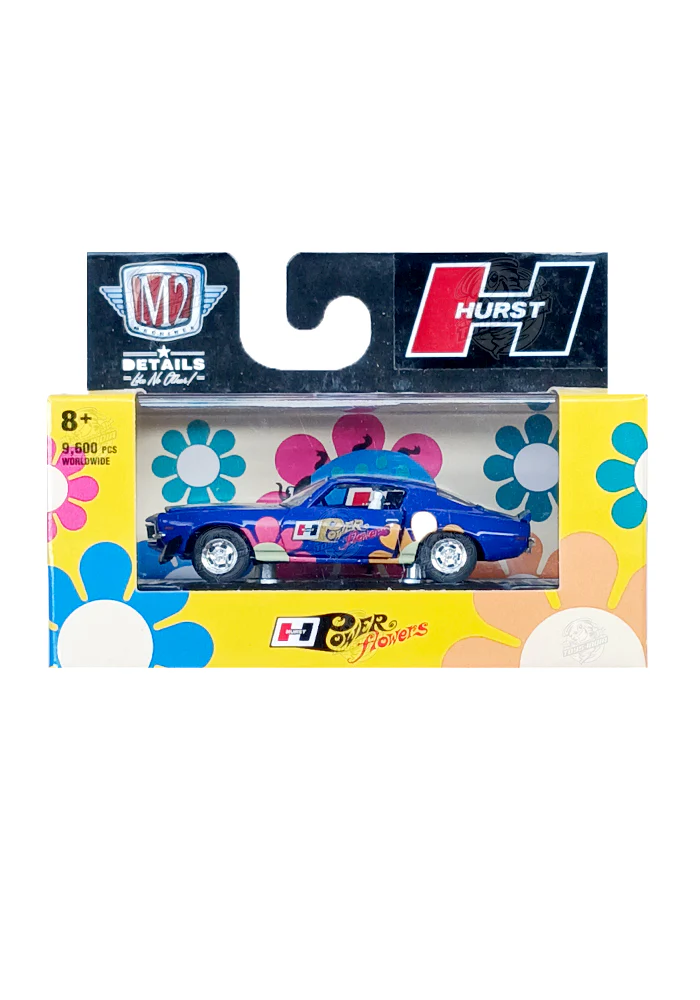EXCLUSIVES M2 Machines Hurst 1970 Chevrolet Camaro Z/28 RS - Blue / Yellow (Scale 1:64) - Image 4