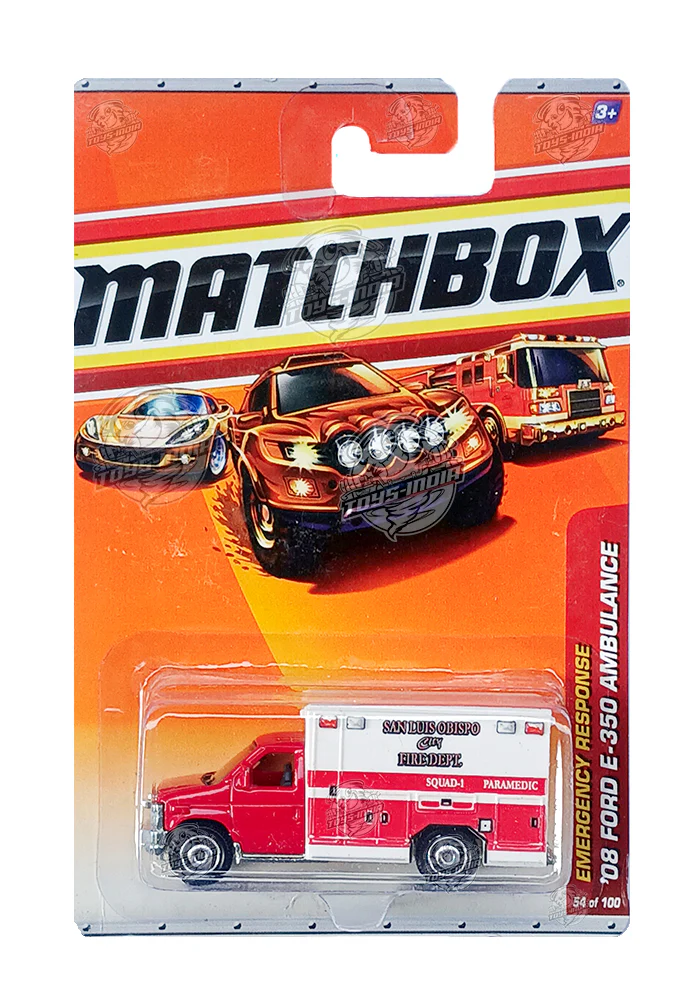 EXCLUSIVES Matchbox '08 Ford E-350 Ambulance - White / Red - 2009 Card (With Protector Case)
