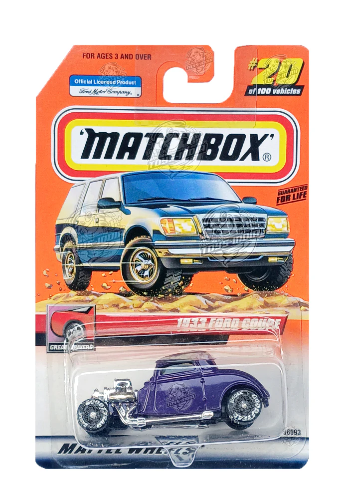 EXCLUSIVES Matchbox 1933 Ford Coupe - Purple - 1999 Card (With Protector Case)
