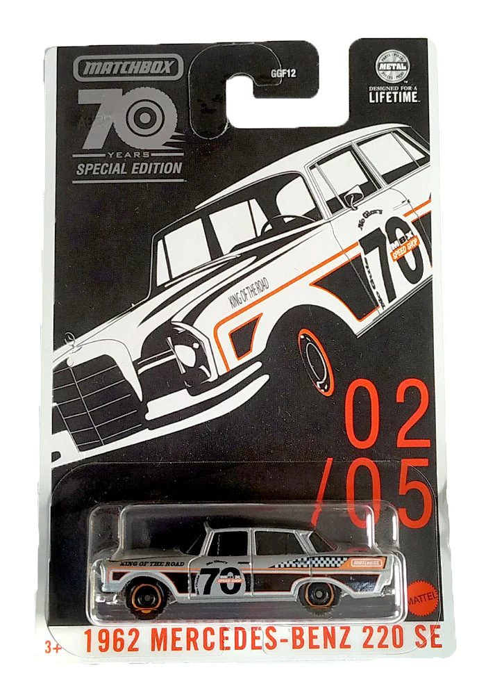 EXCLUSIVES Matchbox 1962 Mercedes-Benz 220 SE - Grey Orange - 2022 Card