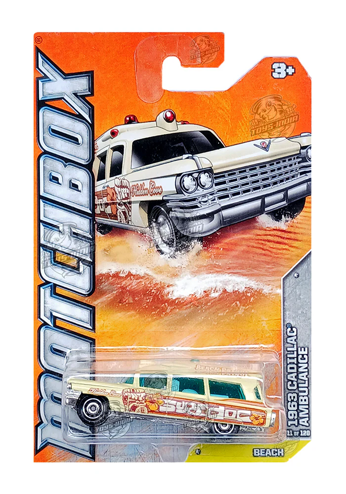EXCLUSIVES Matchbox 1963 Cadillac Ambulance - Yellow - 2011 Card (With Protector Case)