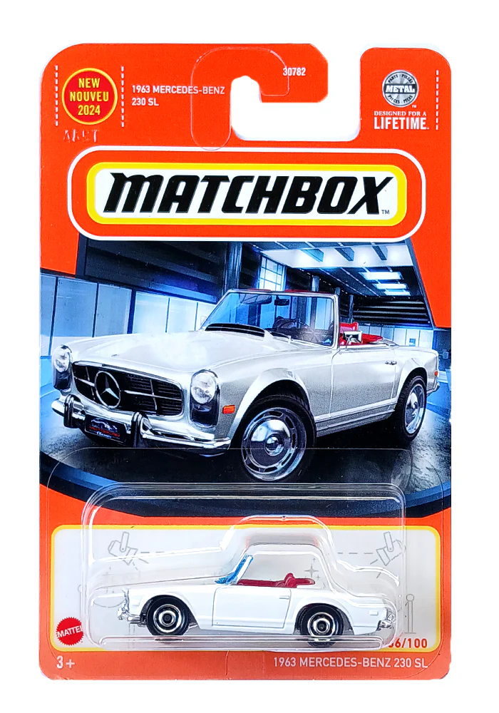 EXCLUSIVES Matchbox 1963 Mercedes-Benz 230 SL - White - 2023 Card (With Protector Case)