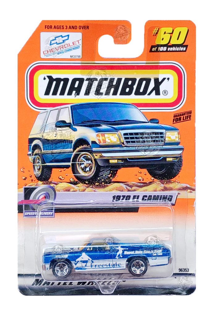 EXCLUSIVES Matchbox 1970 EL Camino - Blue / Yellow - 2000 Card (With Protector Case)