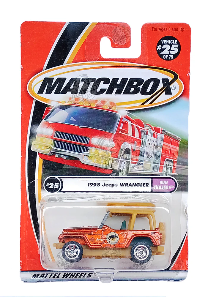 EXCLUSIVES Matchbox 1998 Jeep Wrangler - Orange / Beige - 2000 Card (With Protector Case)