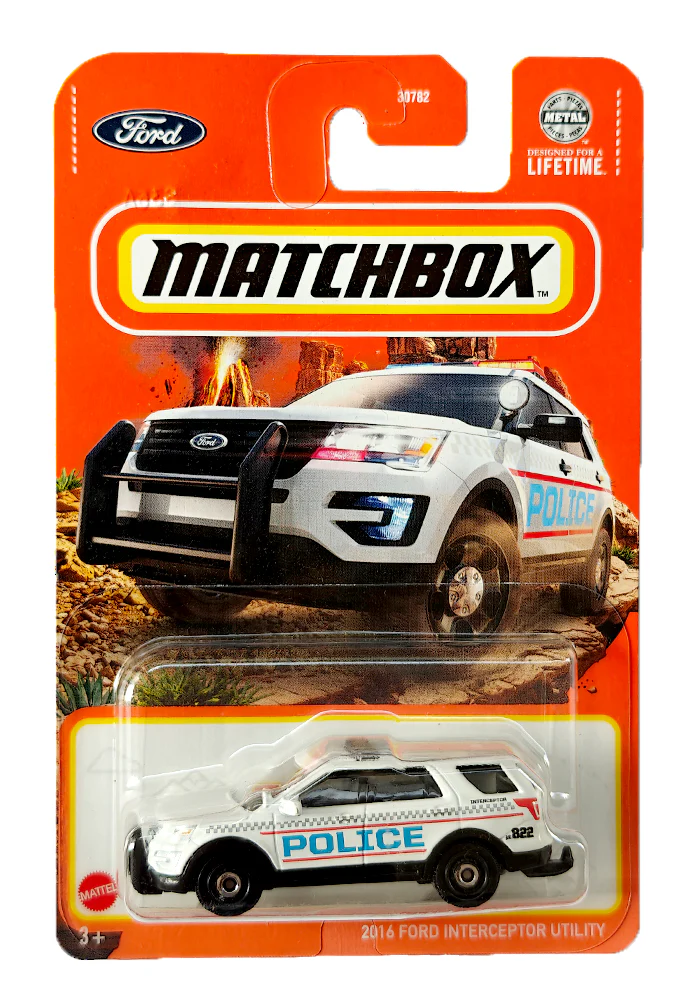 EXCLUSIVES Matchbox 2016 Ford Interceptor Utility - White - 2023 Card (With Protector Case)