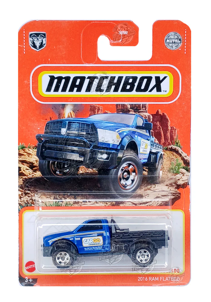EXCLUSIVES Matchbox 2016 Ram Flatbed - Blue / Black - 2020 Card (With Protector Case)