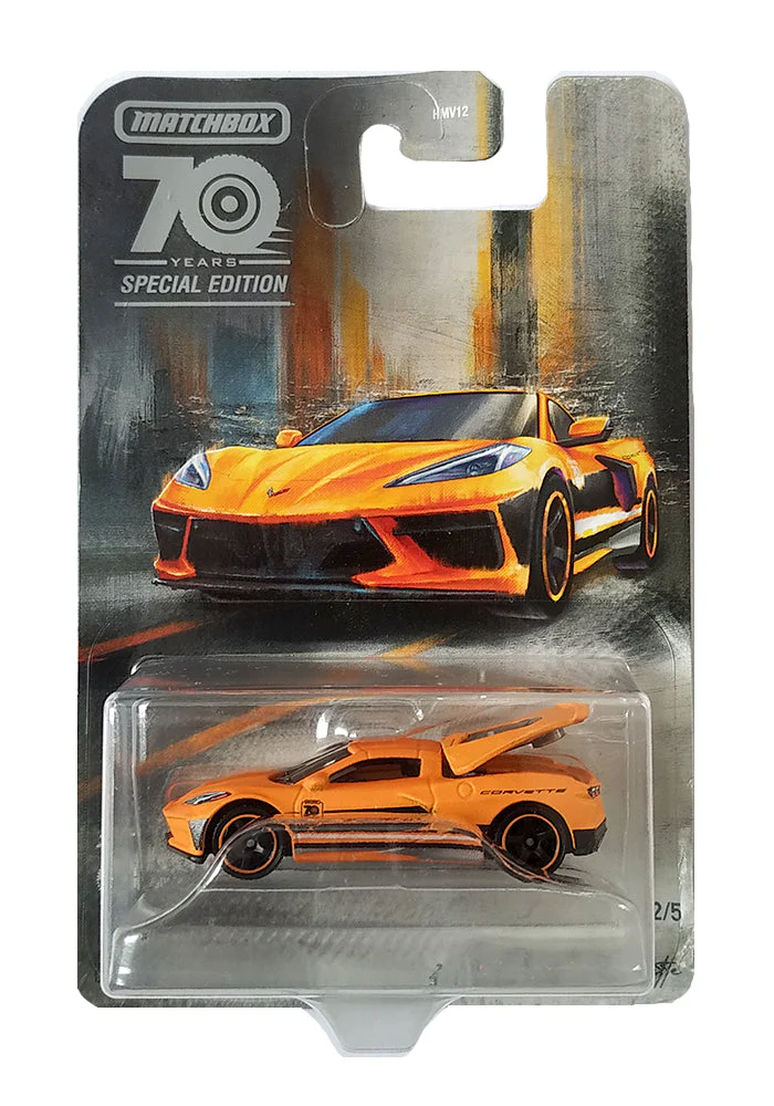 EXCLUSIVES Matchbox 70 Years Special Edition 2020 Chevy Corvette - Orange - 2022 Card