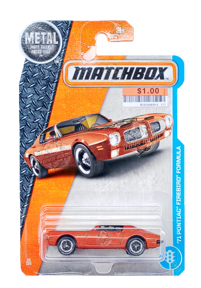 EXCLUSIVES Matchbox '71 Pontiac Firebird Formula - Orange - 2016 Card (With Protector Case)