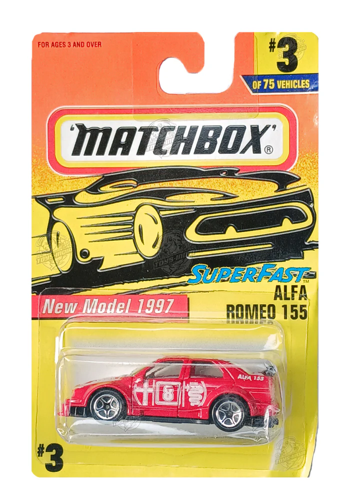 EXCLUSIVES Matchbox Alfa Romeo 155 - Red - 1996 Card (With Protector Case)