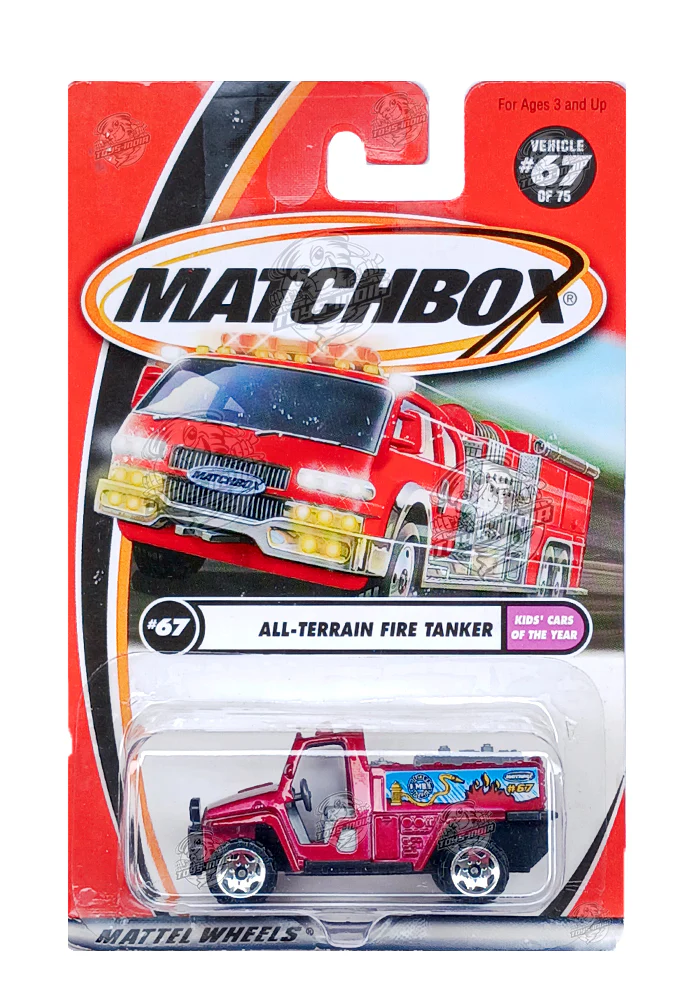 EXCLUSIVES Matchbox All-Terrain Fire Tanker - Red - 2001 Card (With Protector Case)