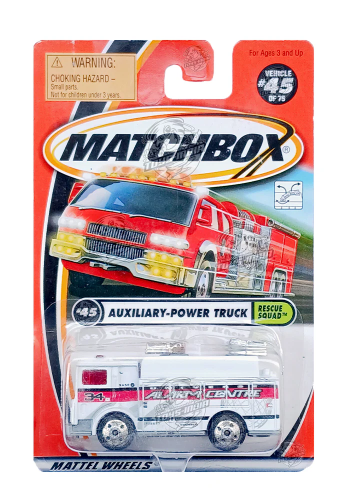 EXCLUSIVES Matchbox Auxiliary-Power Truck - White / Red - 2000 Card (With Protector Case)
