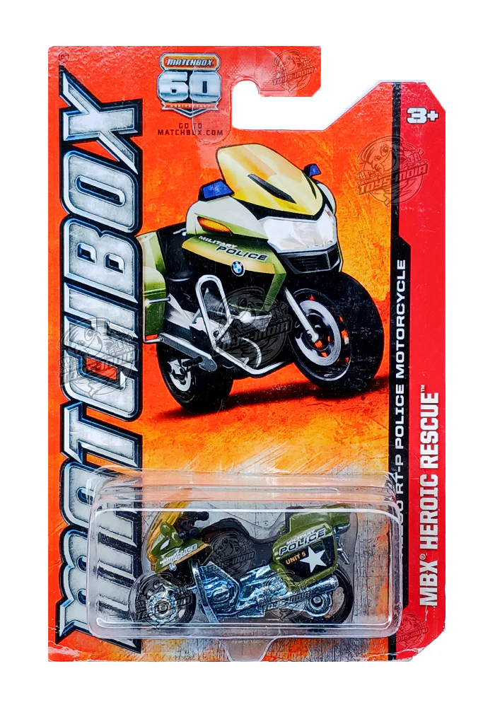 EXCLUSIVES Matchbox BMW R1200 RT-P Police Motorcycle - Green / Silver - 2012 Card