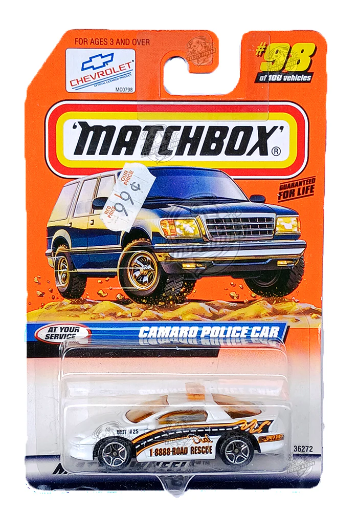 EXCLUSIVES Matchbox Camaro Police Car - White - 1998 Card (With Protector Case)