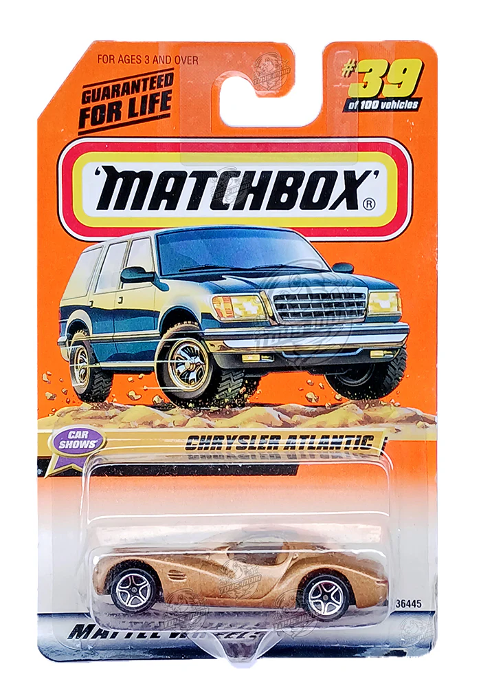 EXCLUSIVES Matchbox Chrysler Atlantic - Golden - 1998 Card (Creased Card / Car in Excellent Condition) (With Protector Case)