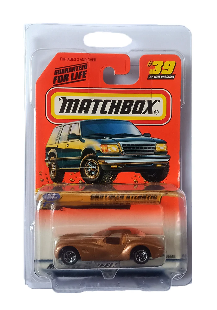 EXCLUSIVES Matchbox Chrysler Atlantic - Golden - 1998 Card (With Protector Case)