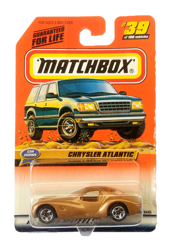 EXCLUSIVES Matchbox Chrysler Atlantic - Golden - 1998 Card (With Protector Case) - Image 2