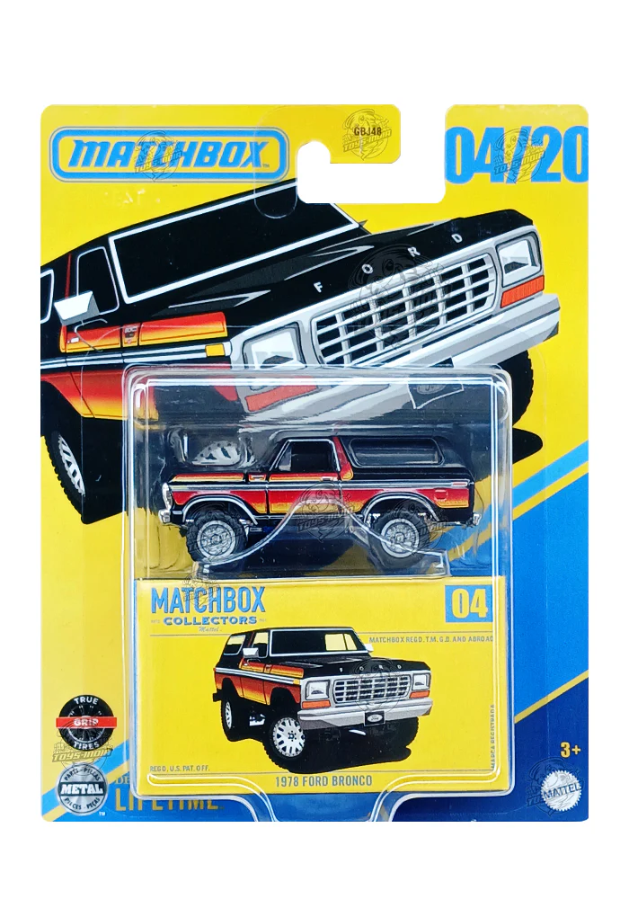EXCLUSIVES Matchbox Collectors 1978 Ford Bronco - Black / Red - 2024 Card