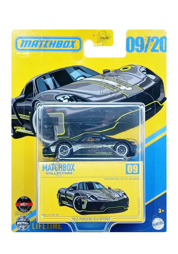 EXCLUSIVES Matchbox Collectors 2015 Porsche 918 Spyder - Grey / Green - 2024 Card