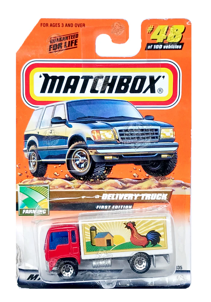 EXCLUSIVES Matchbox Delivery Truck - Red / White - 1999 Card (Card Damage / Car in Excellent Condition) (With Protector Case)