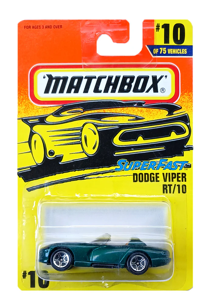 EXCLUSIVES Matchbox Dodge Viper RT/10 - Green - 1996 Card (With Protector Case)