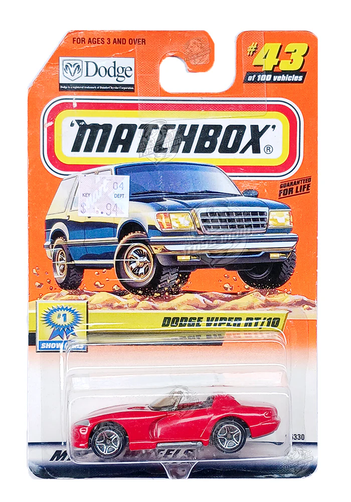EXCLUSIVES Matchbox Dodge Viper RT/10 - Red - 1999 Card (With Protector Case)