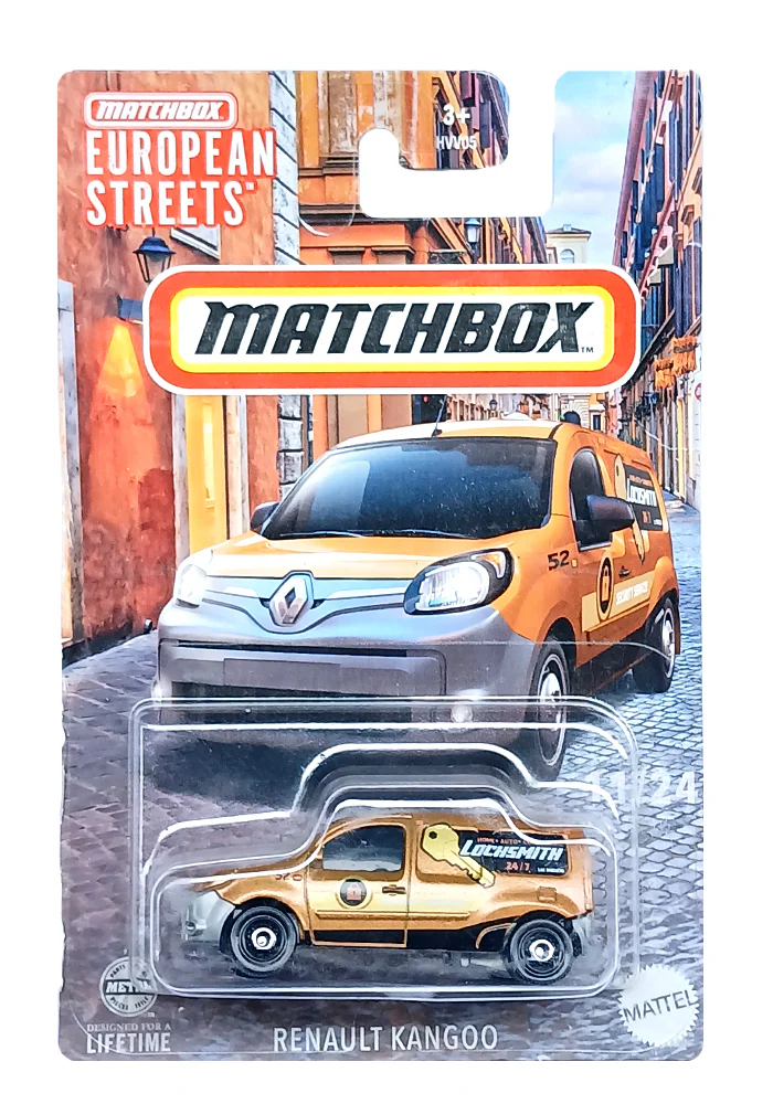 EXCLUSIVES Matchbox European Streets Renault Kangoo - Golden - 2023 Card (With Protector Case)