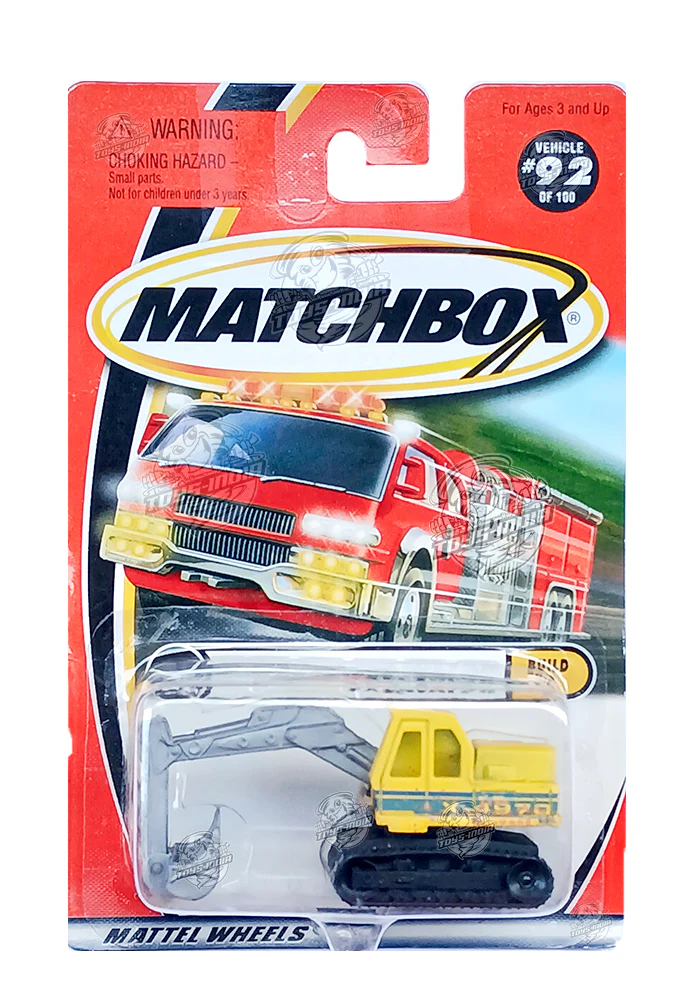 EXCLUSIVES Matchbox Excavator - Yellow / Grey - 2000 Card (With Protector Case)
