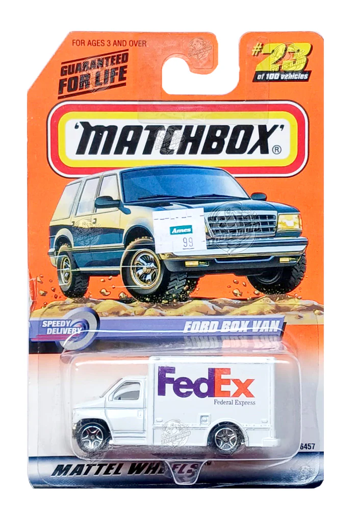 EXCLUSIVES Matchbox Ford Box Van - White - 1998 Card (With Protector Case)