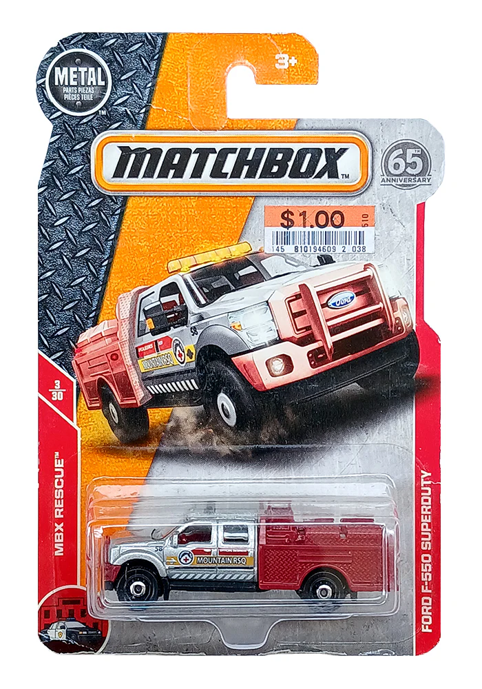 EXCLUSIVES Matchbox Ford F-550 Super Duty - Silver / Red - 2017 Card (With Protector Case)
