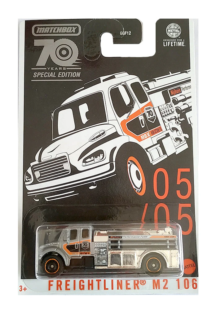 EXCLUSIVES Matchbox Freightliner M2 106 - Grey / Orange - 2022 Card (With Protector Case)