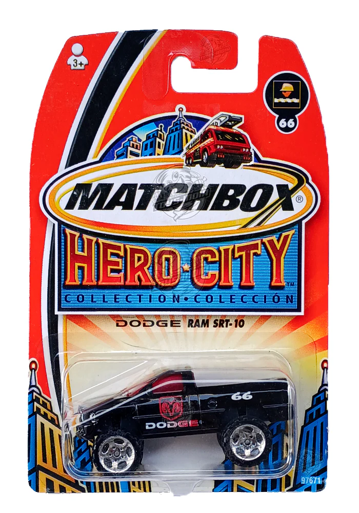 EXCLUSIVES Matchbox HERO CITY Collection Dodge Ram SRT-10 - Grey / Black - 2003 Card (With Protector Case)