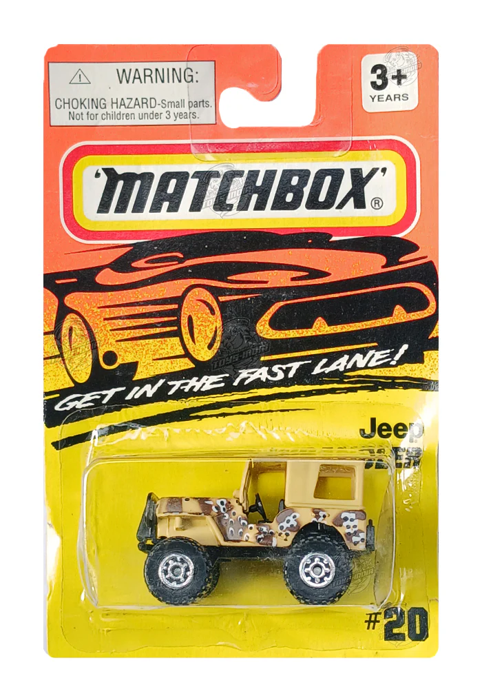 EXCLUSIVES Matchbox Jeep Wrangler - Yellow / Brown - 1994 Card (Card Damage / Car in Excellent Condition) (With Protector Case)