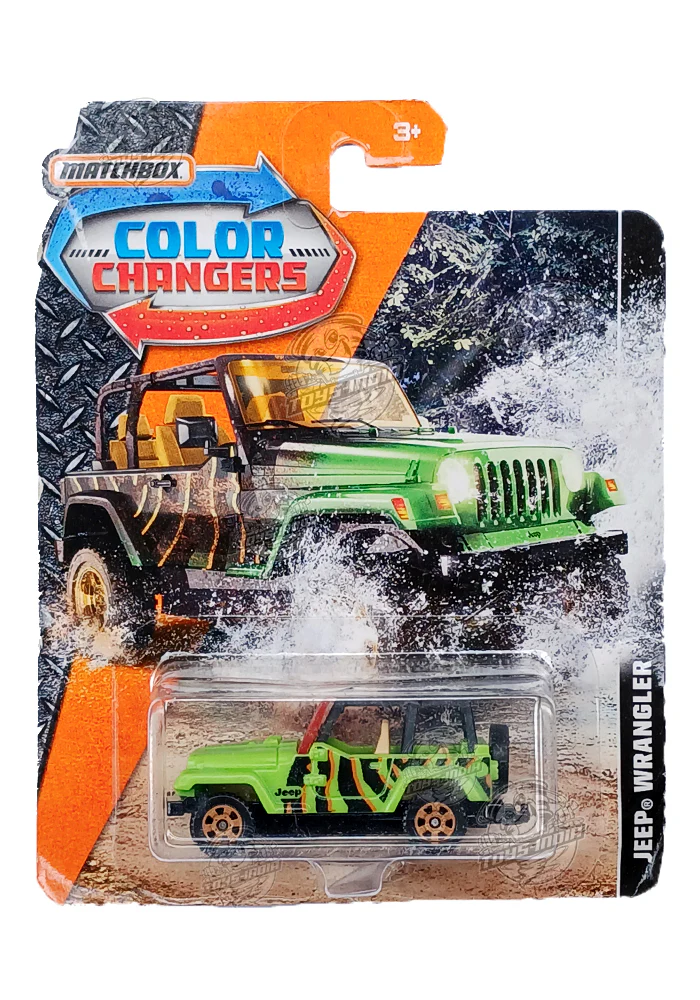 EXCLUSIVES Matchbox Limited Edition Color Changers Jeep Wrangler - Green / Black - 2017 Card (Creased Card / Car in Excellent Condition) (With Protector Case)