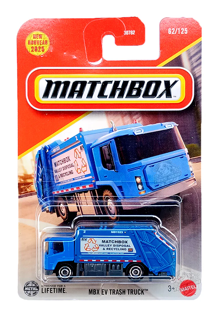 EXCLUSIVES Matchbox MBX EV Trash Truck - Blue - 2024 Card (With Protector Case)