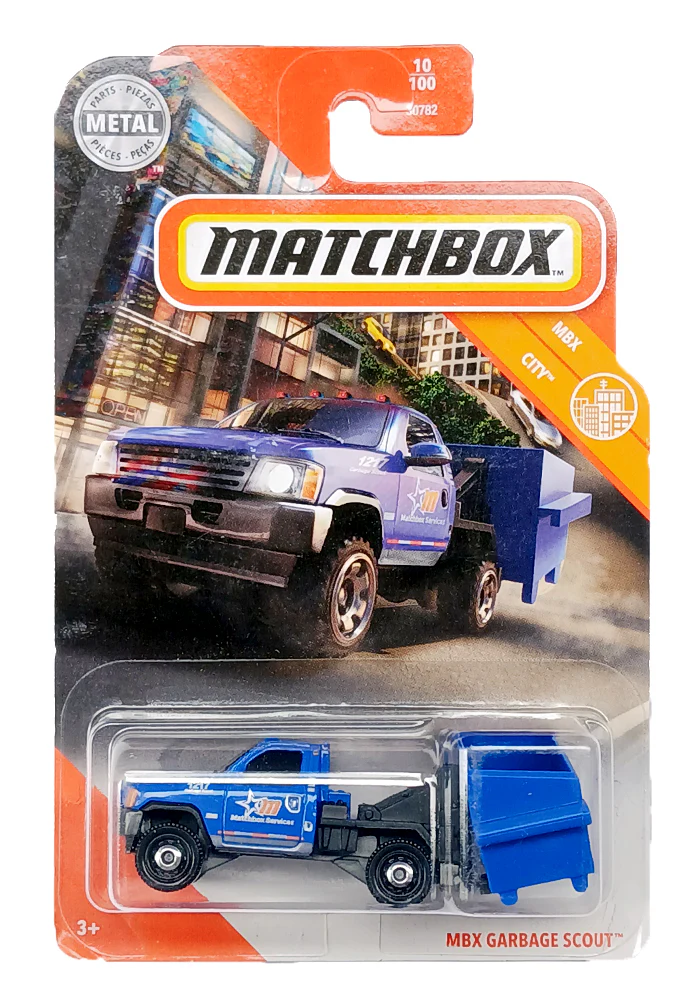 EXCLUSIVES Matchbox MBX Garbage Scout - Blue - 2020 Card (With Protector Case)