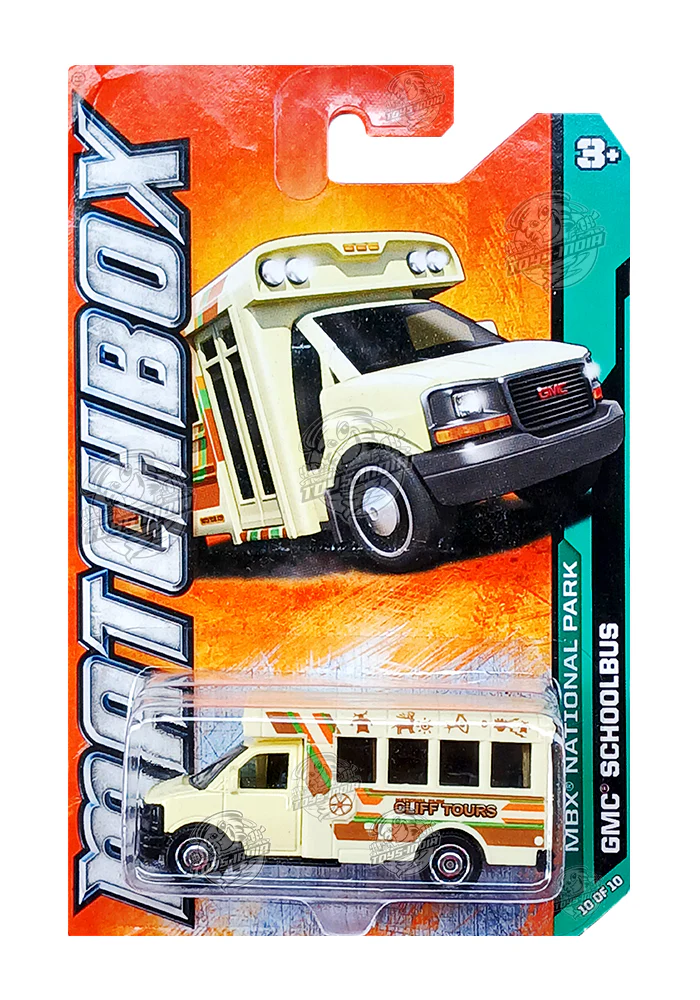 EXCLUSIVES Matchbox MBX National Park GMC Schoolbus - Yellow - 2011 Card (With Protector Case)