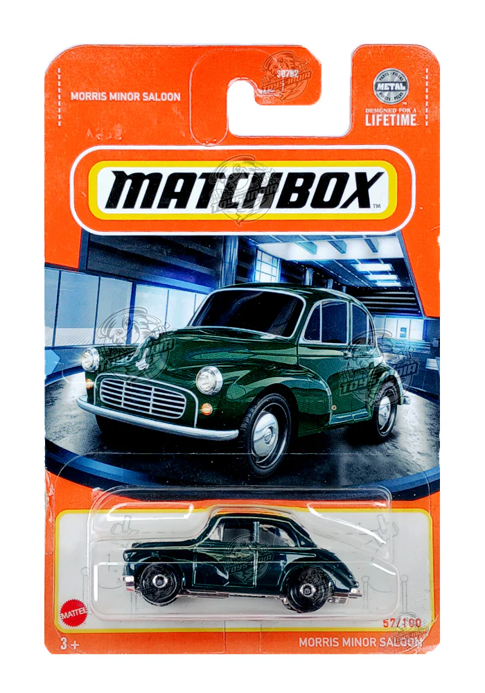 EXCLUSIVES Matchbox Morris Minor Saloon - Green - 2023 Card (With Protector Case)